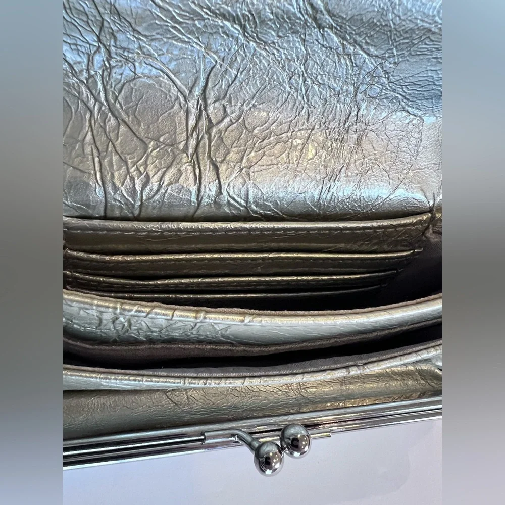 Silver Clutch Bag with magnetic closure coin purse & inside pockets